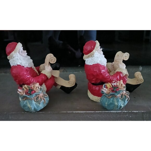 Set of 2 5" Santa's House Christmas 1995 Stocking Holders Hand Painted Cold Cast - Picture 5 of 14